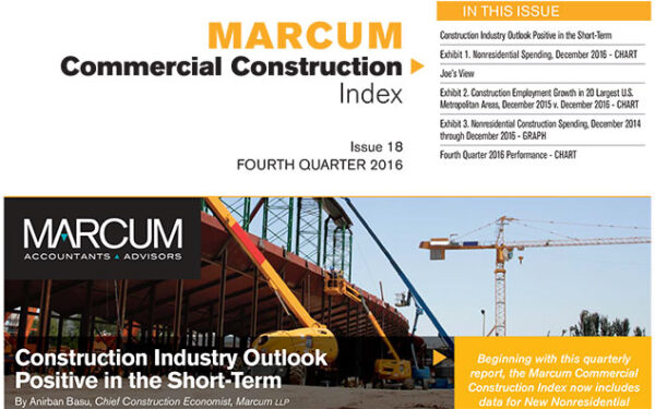 Marcum Commercial Construction Index for Fourth Quarter Reports Positive Short-Term Outlook with Longer-Term Risks