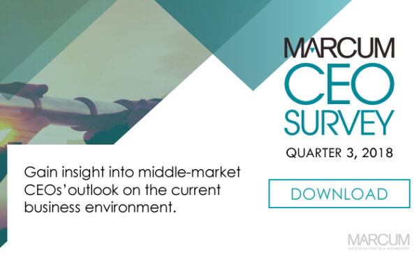 CEO Optimism Trends Down for Third Consecutive Quarter, Finds Marcum Survey