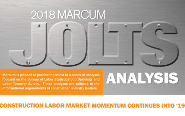 Construction Specifier reported on the 2018 Marcum JOLTS analysis of construction labor trends.
