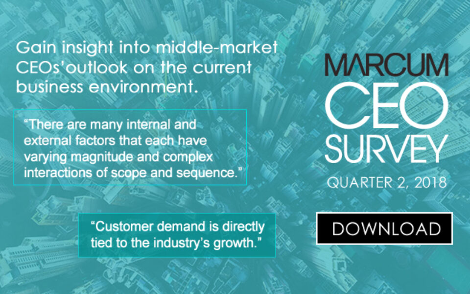 Dow Jones excerpted the Marcum CEO Survey for the second quarter of 2018.