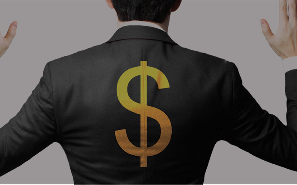 dollar sign on businessman's back